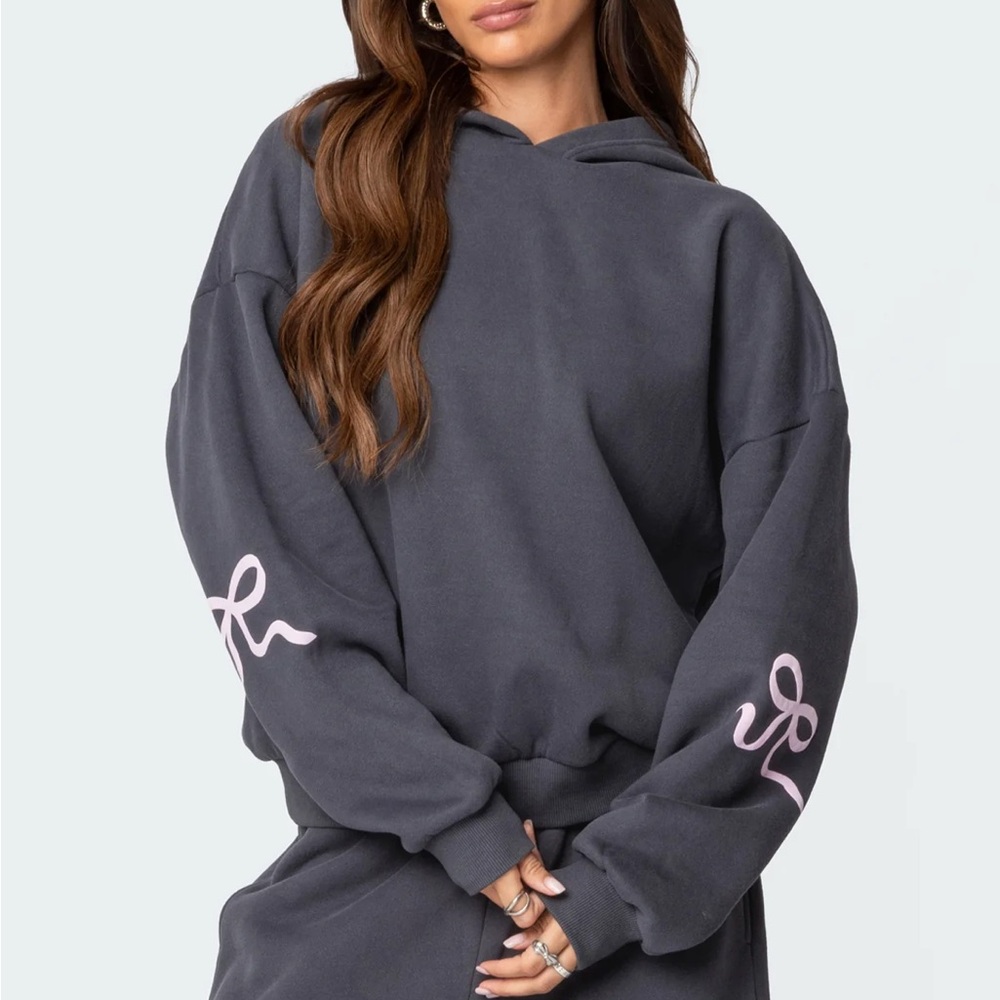 Bonnet Bow Detailed Hoodie in Dark Gray Size XL New with tags